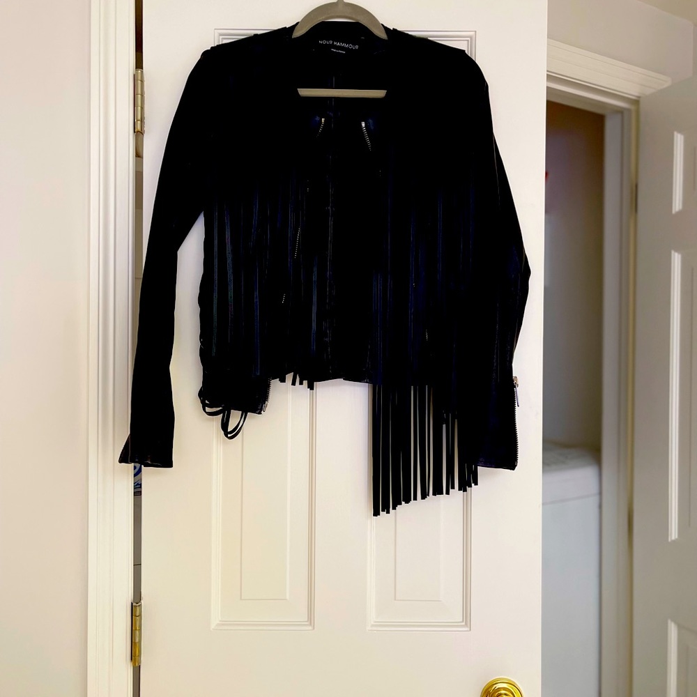 Nour Hammour leather jacket with fringe size small
